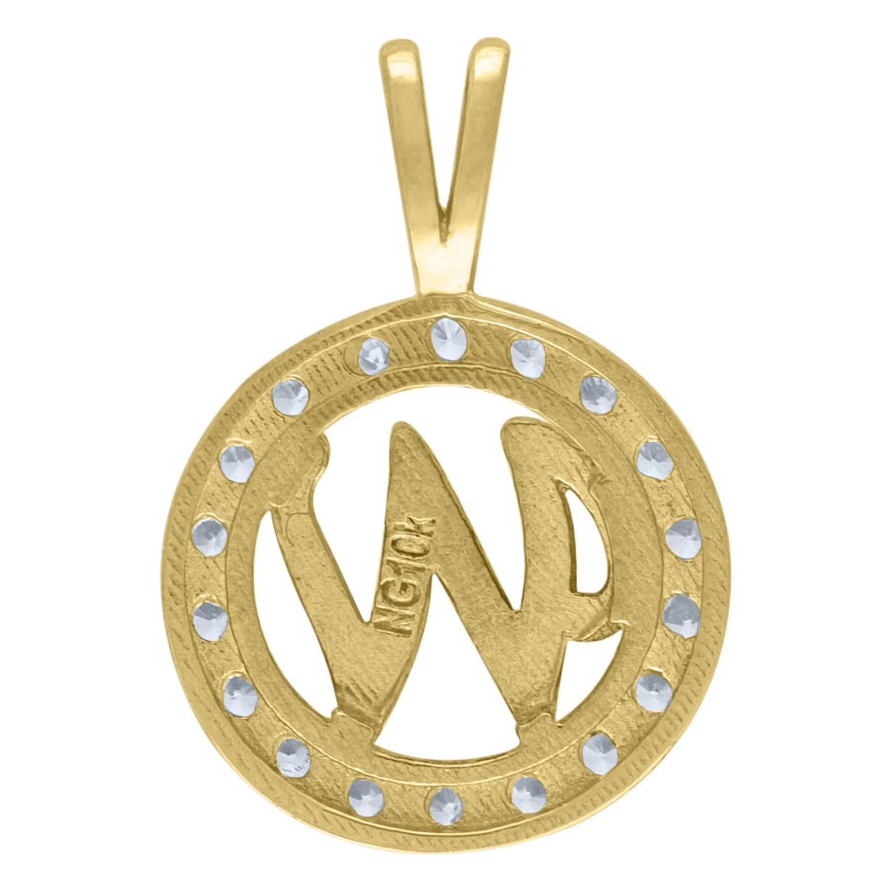 10k Two tone Gold Unisex CZ Cubic Zirconia Letter Name Personalized Monogram Initial W Round Charm Pendant Necklace Meas