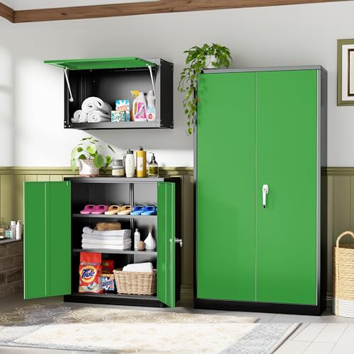 INTERGREAT Metal Storage Cabinets 72” Black Garage Steel Storage Cabinet with Doors and Shelves, Metal Tool Cabinet