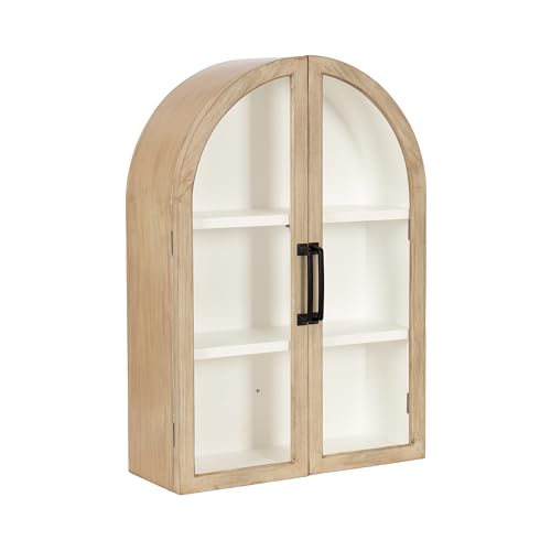 Kate and Laurel Arcott Modern Arch Wall Cabinet, 21 x 8 x 30, Natural Wood and White