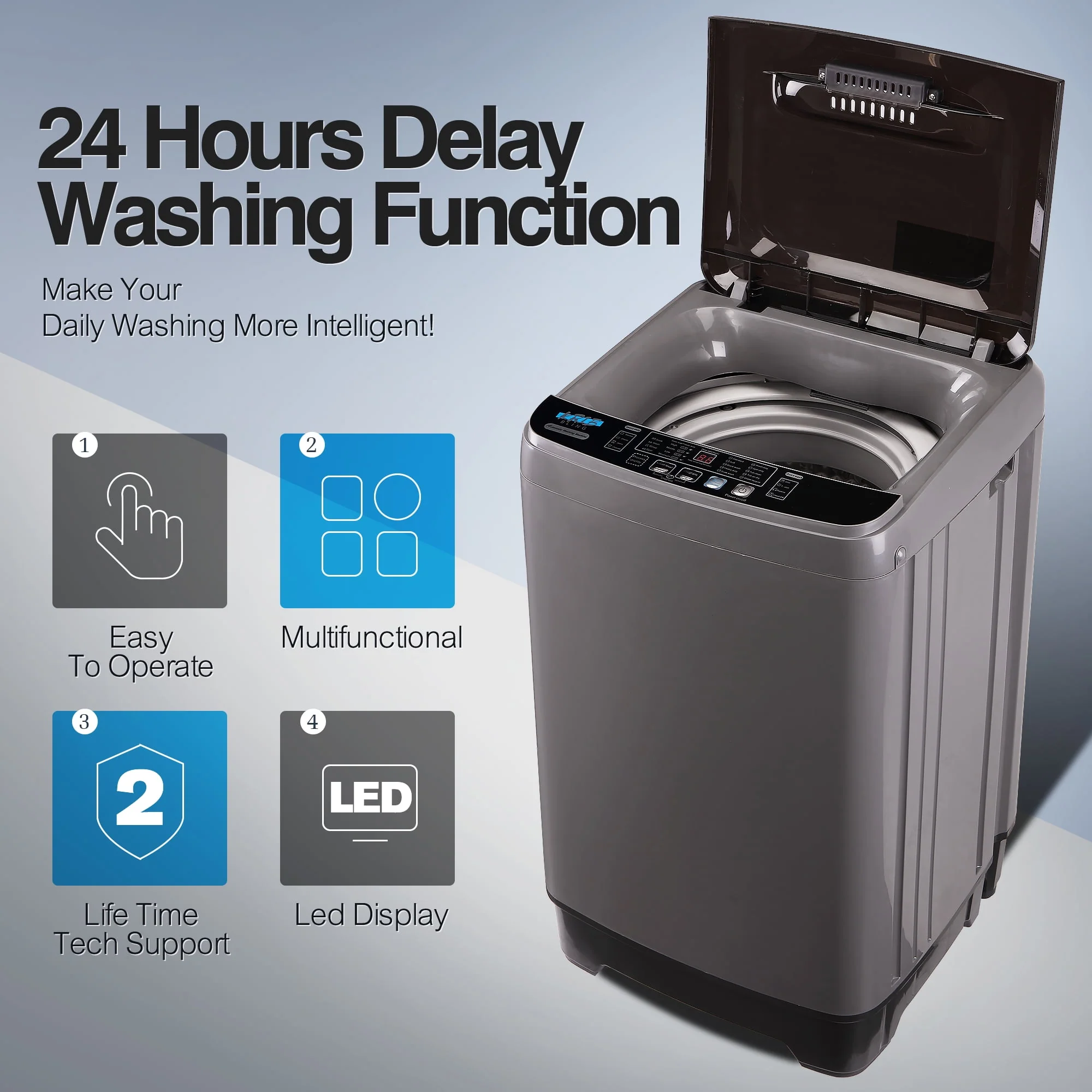 KRIB BLING Portable Washing Machine, 17.7 lbs Large Capacity Full Automatic Washing Machine, Compact Laundry Washer for Home Apartment, Coffee Gold
