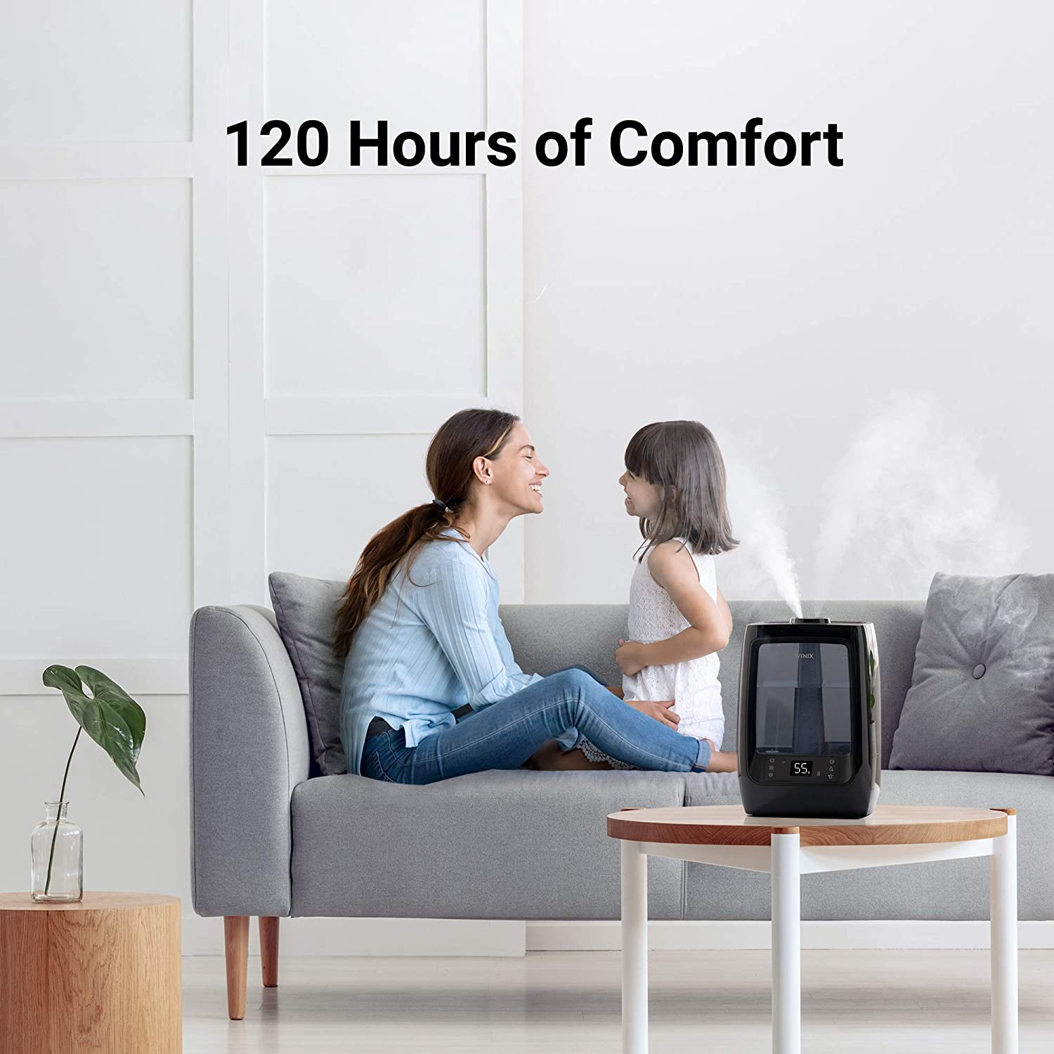 Winix L200 Ultrasonic Warm and Cool Mist Humidifier, 120 Hrs. Run Time, 2 Gal. Tank, Large Rooms, Quiet, LightCel UVc-LED Treated Tank