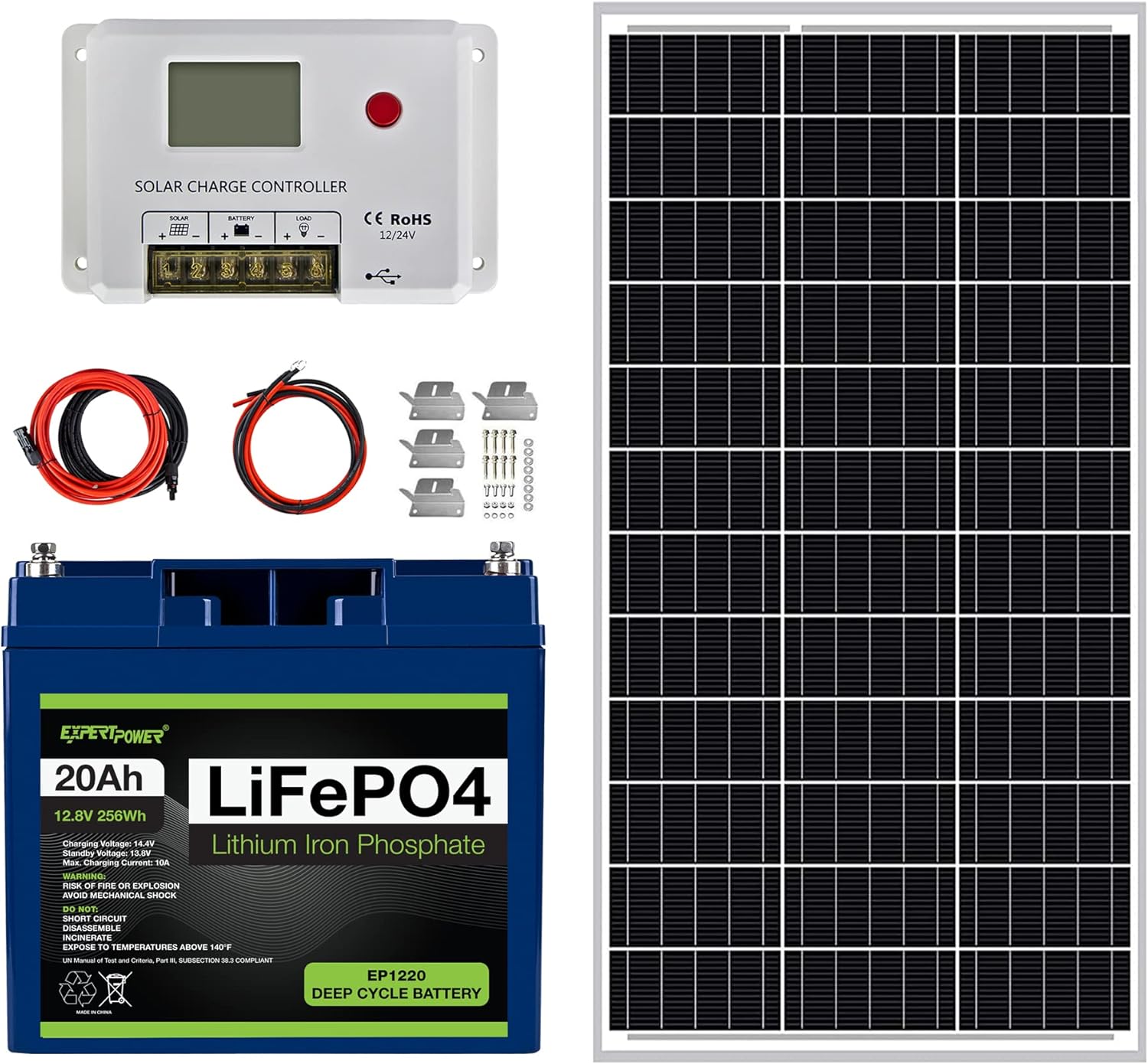 ExpertPower 200W 12V Solar Power Kit | 200W Mono Rigid Solar Panels, 20A MPPT Solar Charge Controller | RV, Trailer, Camper, Marine, Off Grid