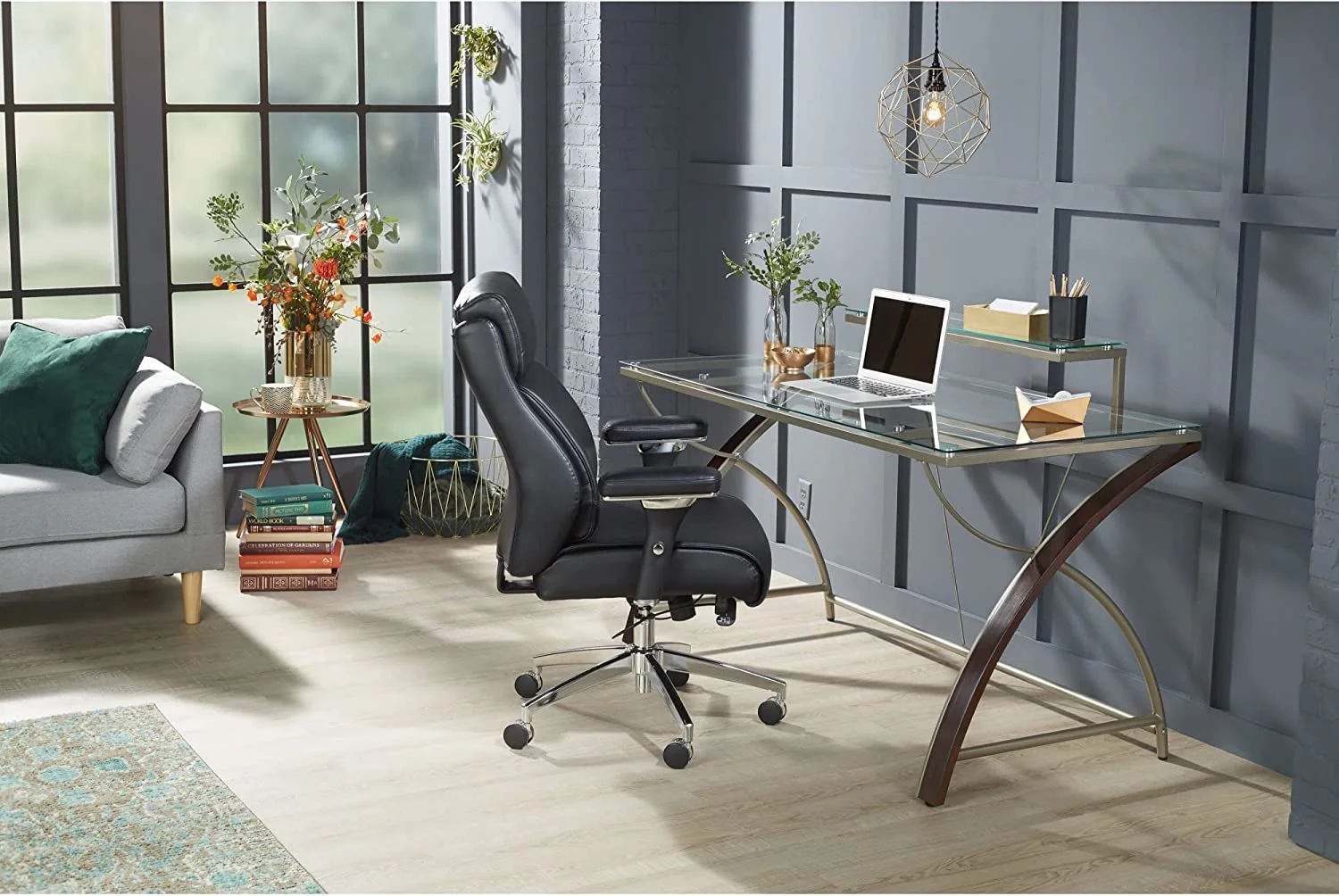 RUNFAYBIU ® Axley 55"W Glass Computer Desk  Cherry/Silver