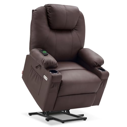 MCombo Power Lift Recliner Chair for Elderly, Lift Chair with Heat and Massage, FSC Certified, USB Ports, Cup Holders, Faux Leather 7040 (Black