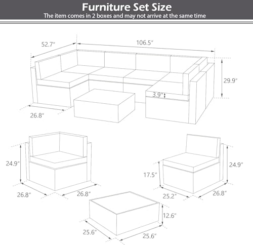 U-MAX 7 Piece Outdoor Patio Furniture Set, PE Rattan Outdoor Wicker Sectional Furniture Chair Set with Cushions and Tea Table