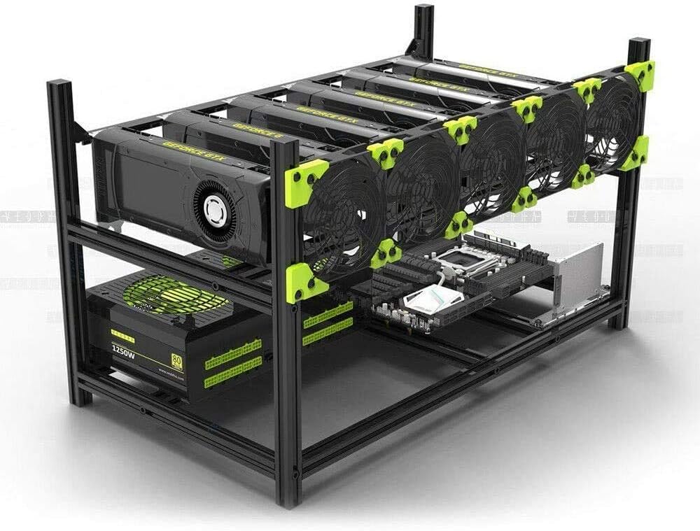 ZLP Server Rack 6 GPU Mining Rig Case with 5 Fans Open Aluminum Miner Frame Air Rack for ETH/ETC ZCash Computer Chassis Unassembled Stackable