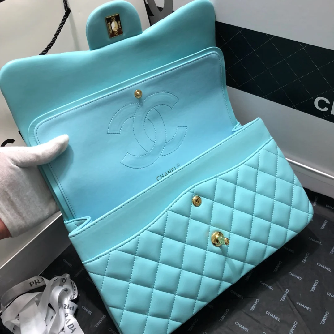 Chanel Large Classic Handbag Gold Hardware Blue For Women, Women&rsquo;s Handbags, Shoulder Bags 11.8in/30cm