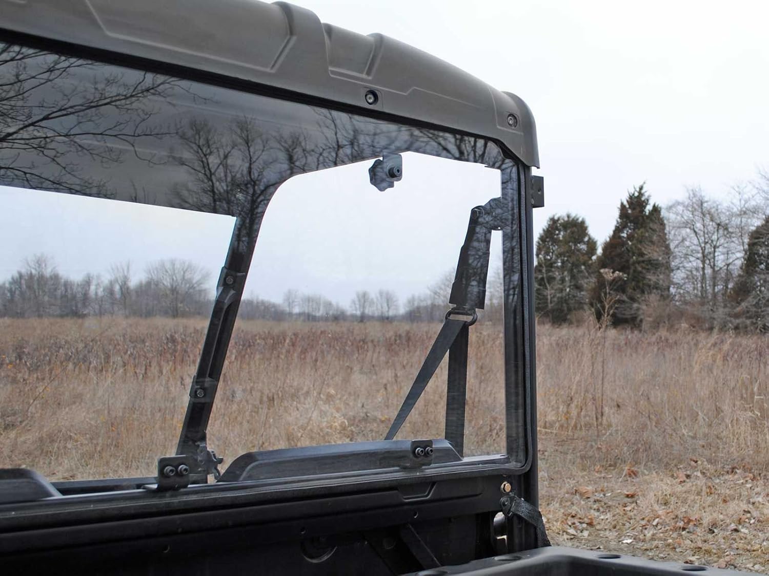 SuperATV Rear Windshield for 2017+ Polaris Ranger Midsize 500/570 / Crew/ETX/EV | 1/4 Thick Clear Polycarbonate 250x Stronger Than Glass and 25x
