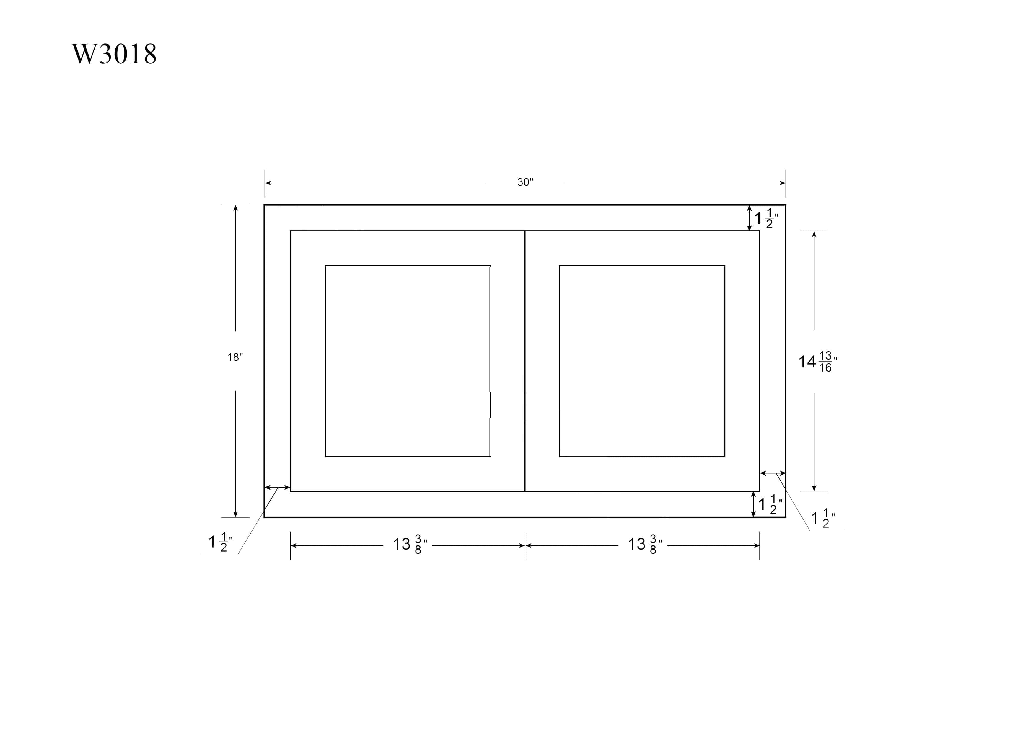 RTA Wholesalers 30x22 Wide Inset Bridge Light Gray Inset Shaker Wall Cabinet - Double Door 12x22 Tall