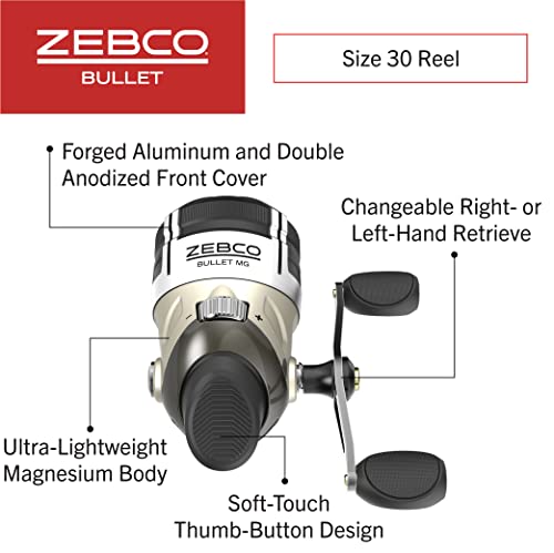 Zebco Bullet MG Spincast Fishing Reel, Size 30 Reel, Ultra-Lightweight Magnesium Body, Changeable Right- or Left-Hand Retrieve