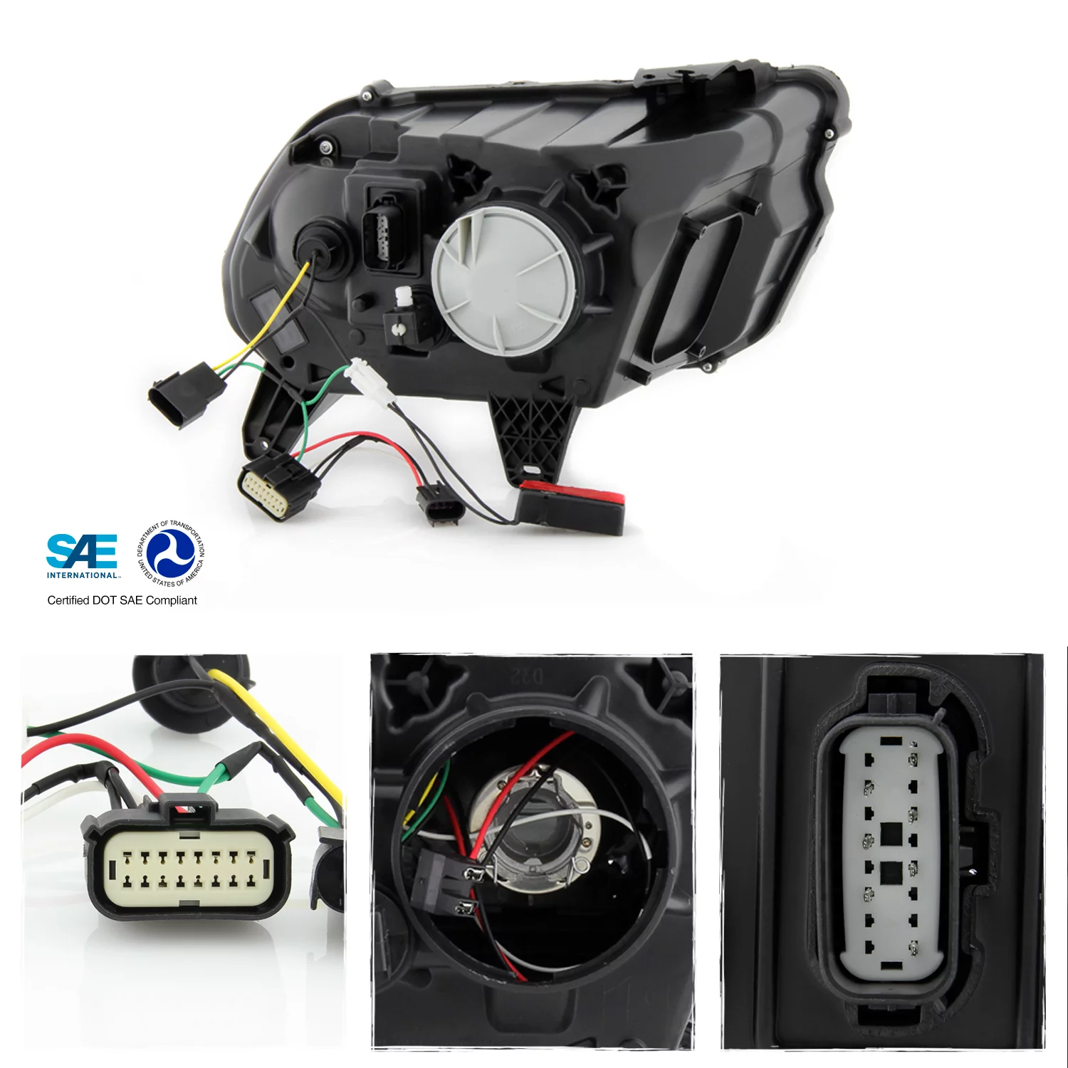 AKKON - Fits 2010 2011 2012 2013 2014 Ford Mustang Halogen Type LED Tube Projector Black Headlights Pair