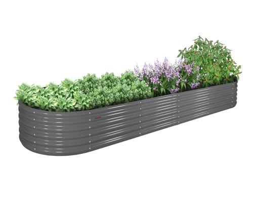 A ANLEOLIFE 8X4X1.5 ft Galvanized Raised Garden Beds Outdoor, Oval Large Metal Planter Box for Planting Vegetables Flowers Herb