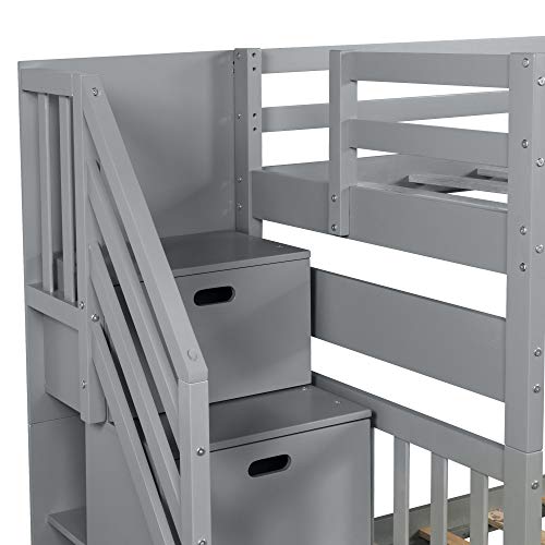 Harper & Bright Designs Stairway Twin Over Twin/Full Bunk Bed with Twin Size Trundle and Drawers