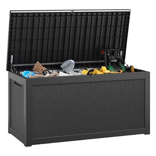 KAMABOKO Outdoor Storage Box, 150 Gallon Large Outdoor Resin Deck Box, Storage Waterproof Boxes Lockable Lid for Garden Tools, Pool Supplies