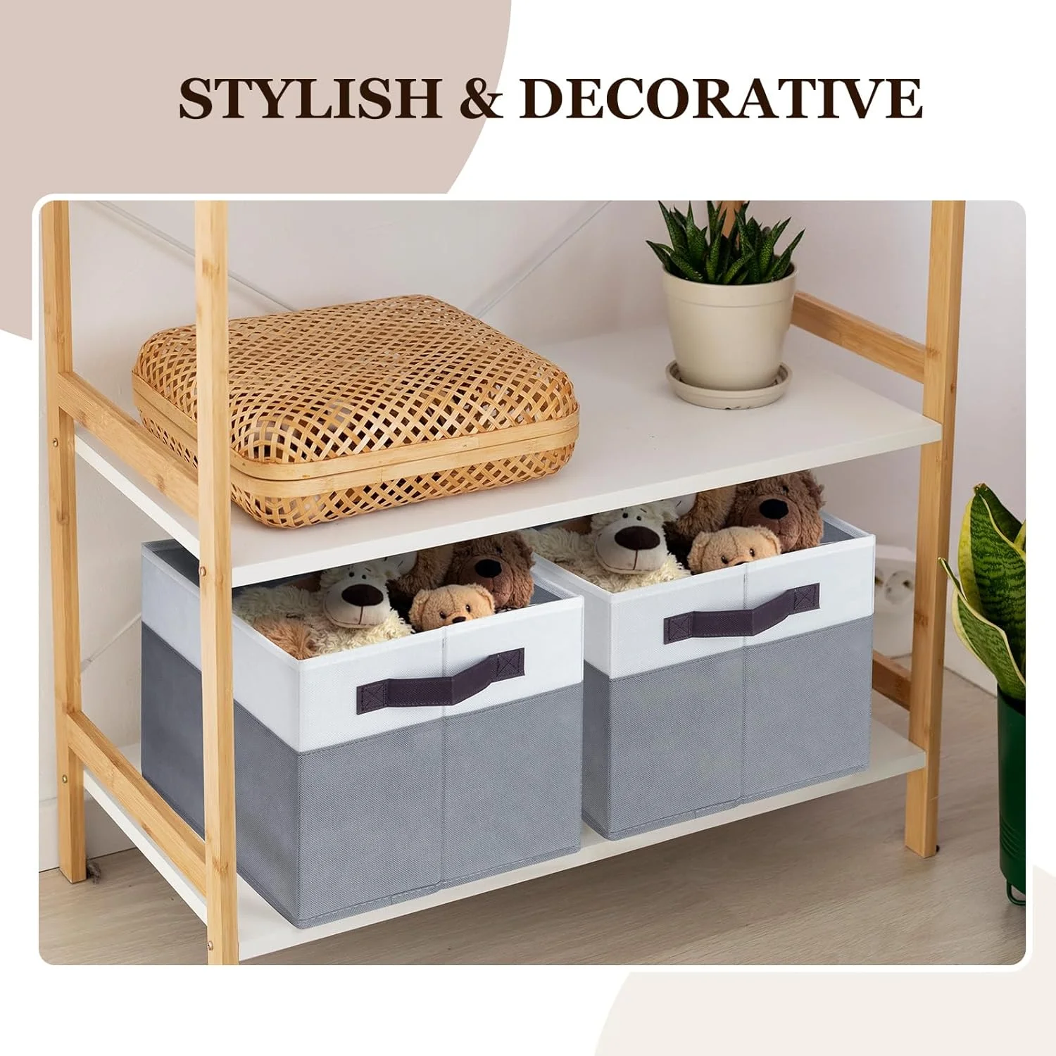 4 Pack Large Storage Baskets for Shelves | Fabric Closet Organizers and Storage Bins with Handles Home Organization | Decorative Collapsible Baskets