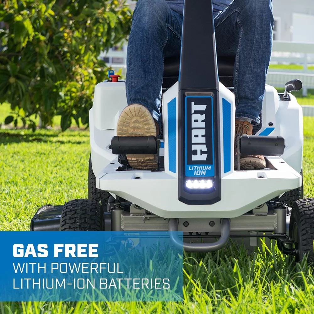 HART 80-Volt 30-inch Deck Lithium-Ion Riding Lawn Mower Kit, (1) Super Charger