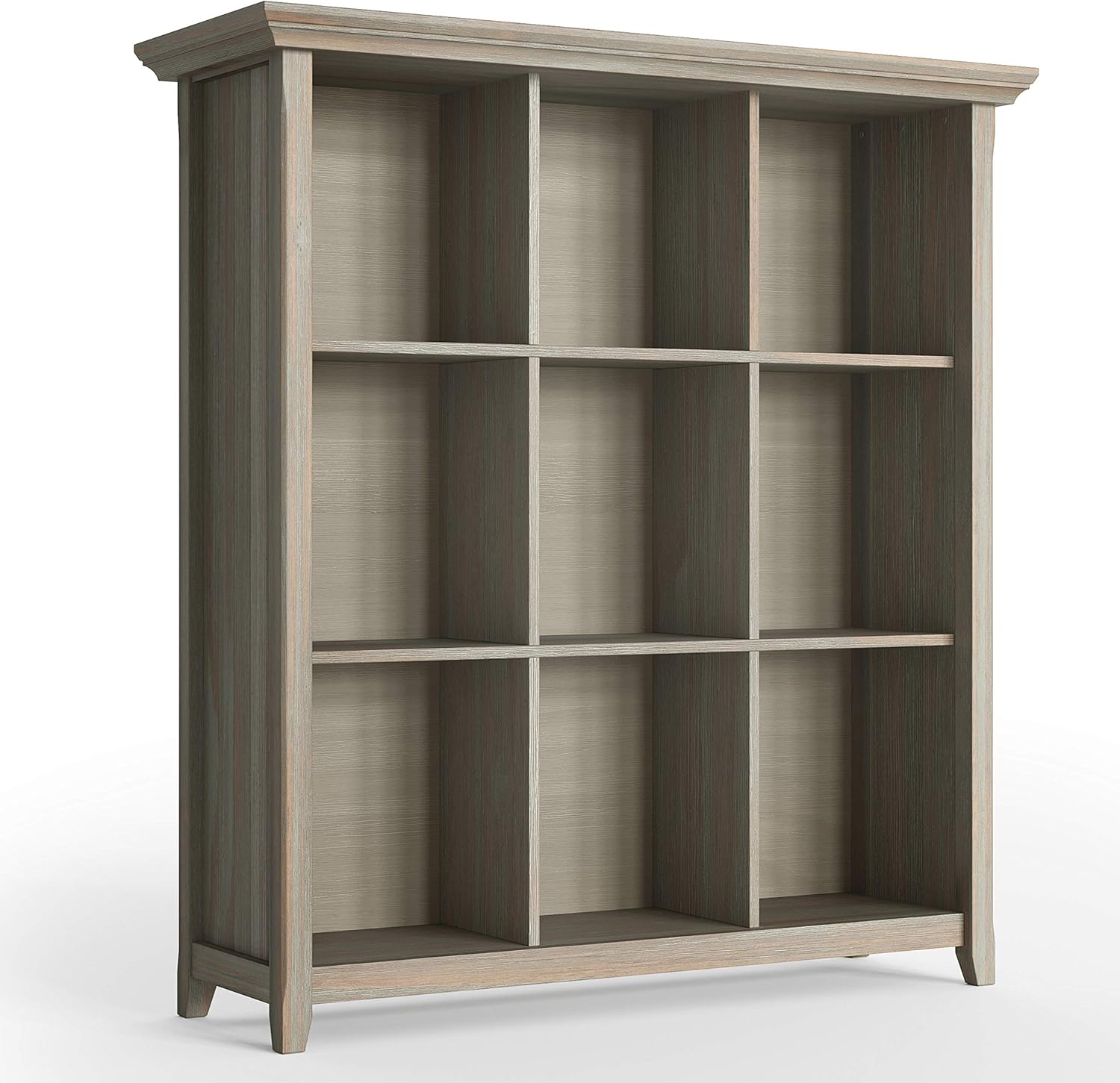 SIMPLIHOME Acadian SOLID WOOD 48 inch x 44 inch Rustic 9 Cube Bookcase and Storage Unit in Warm Walnut Brown with 9 Shelves, for the Living Room