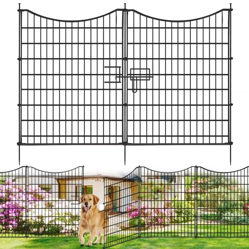 18 Panels No Dig Decorative Fence with Gate, 33 in(H) X 40.5 ft(L) Tall Garden Fence Animal Barrier, Rustproof Metal Wire Edging Border