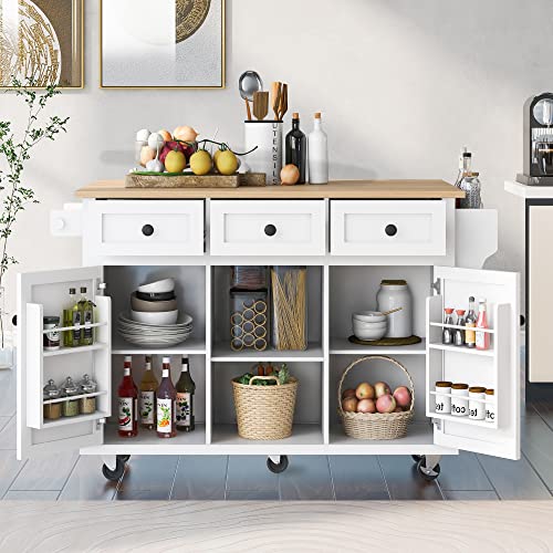 Rolling Kitchen Island with Drop Leaf & Power Outlet, Large Kitchen Islands Cart on Wheels