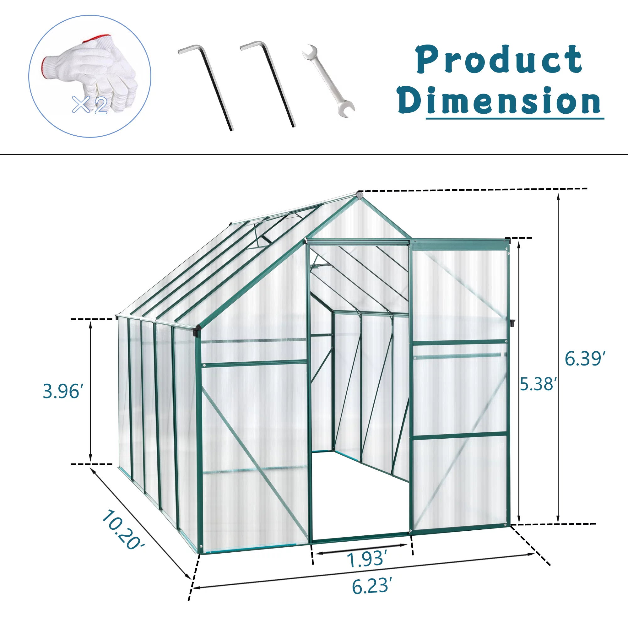 Greenhouse for Outdoors, 6' x 10' Aluminum Greenhouse with Window, Sliding Door