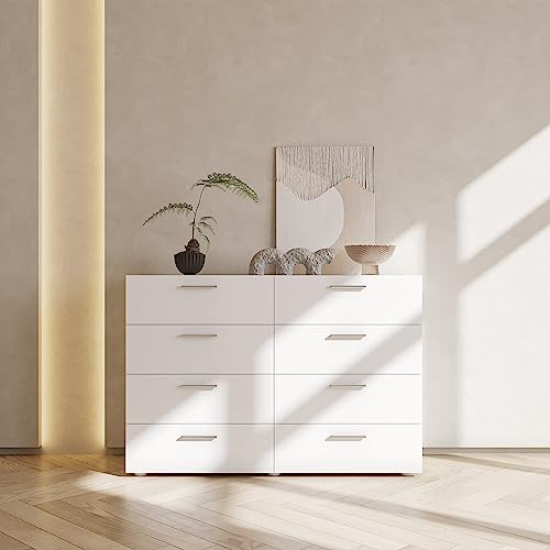 8 Drawer Wood Lateral Dresser,Double Chest Dresser of Drawers Storage Organizer with Metal Handles