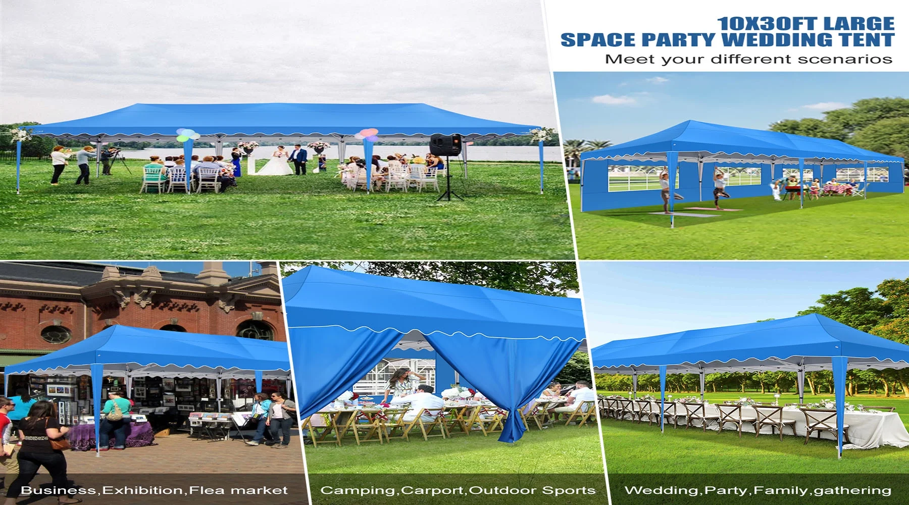 SANOPY 10X30ft Party Tents Heavy Duty Commercial Pop Up Canopy Tent with 8 Sidewalls Suit for 30 Persons Large Wedding Canopy Windproof Waterproof