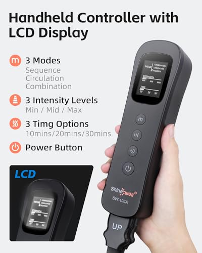 SHINE WELL Leg Massager with Heat and Compression, Leg Massager for Circulation and Pain Relief, Full Leg Massager with 3 Heat 3 Modes 3 Intensities
