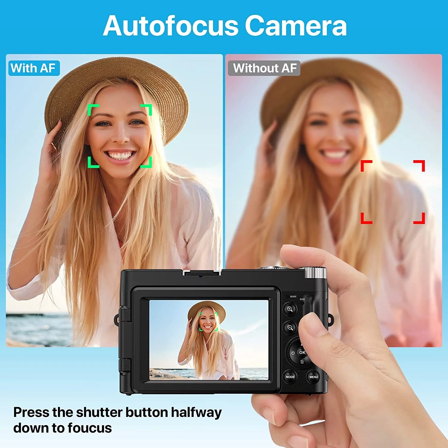 Vlogging Camera 4K Digital Camera for Youtube Autofocus with 32GB SD Card