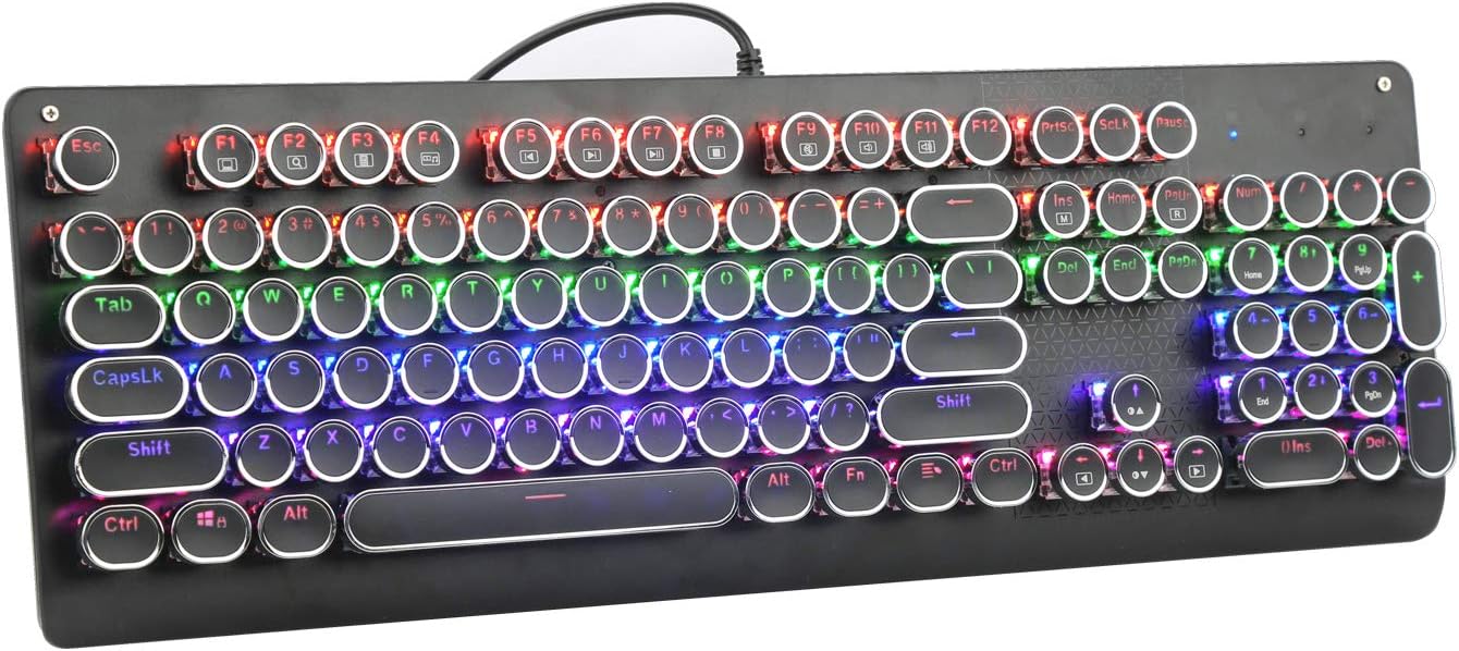 E-YOOSO K600 Retro Mechanical Gaming Keyboard 104 Key, Rainbow LED Backlit Typewriter Keyboard for PC Desktop Black(Blue Switch) Pack of 2