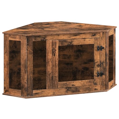 Corner Dog Crate Furniture, Wooden Dog Kennel End Table, Decorative Pet Crate Indoor Use, Furniture Style Dog House for Small Medium Dog