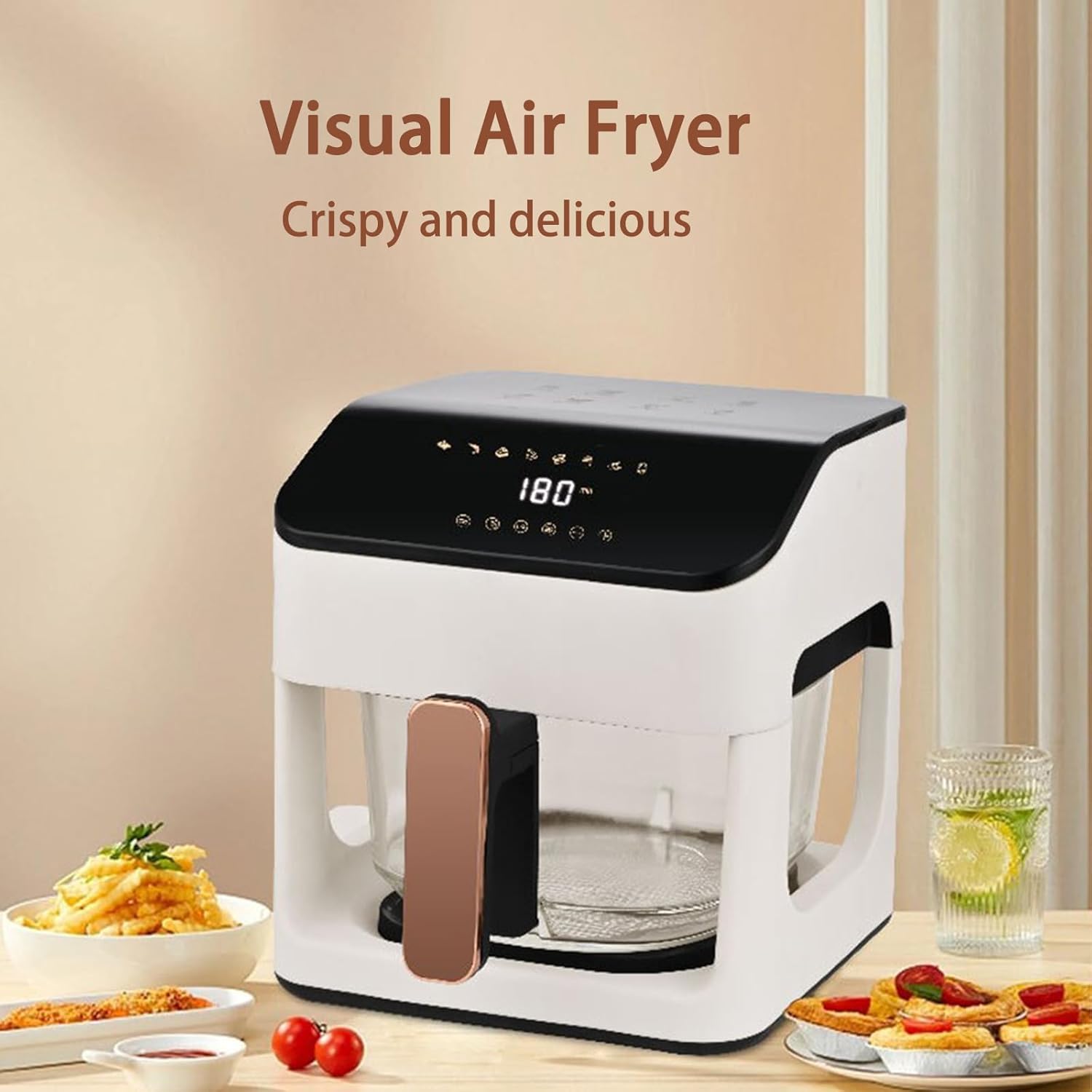Air Fryers 8L Air Fryer Oven With Led Digital Touch Screen Glass Air Fryer Convection Oven Presets Fry, Roast, Dehydrate, Bake, regular, white, KQZG-1