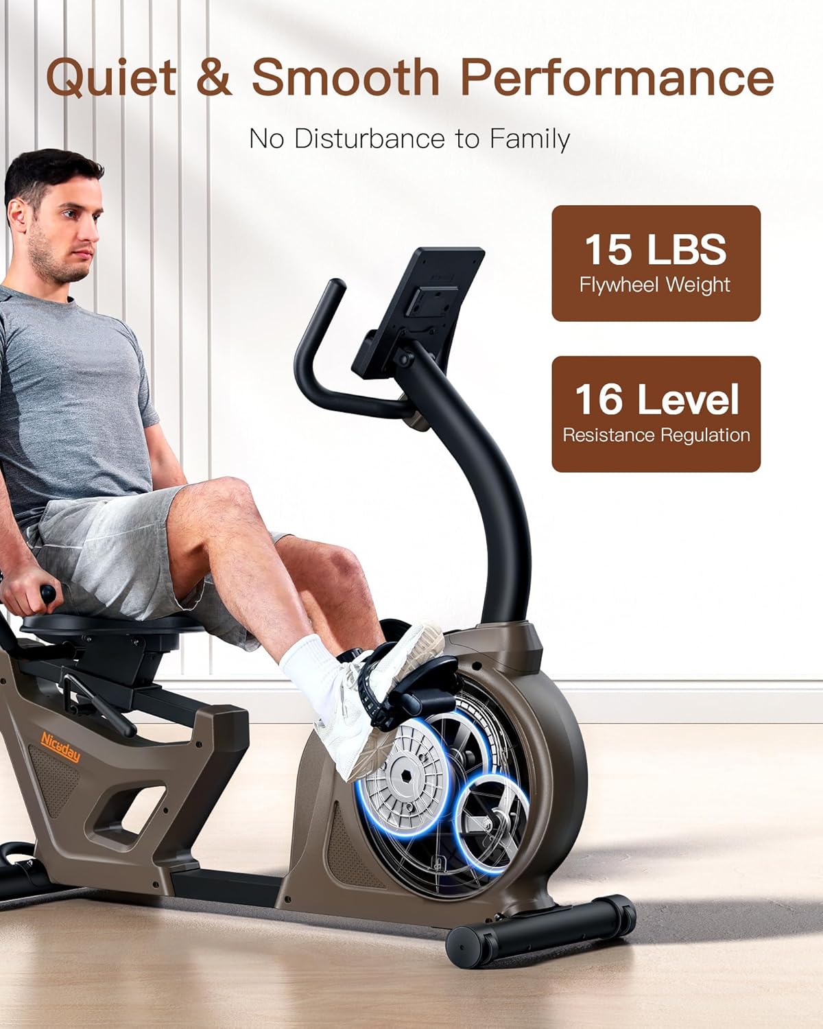 Niceday Recumbent Exercise Bike & Elliptical Machine, 16 Resistance Levels and 400LB Weight Limit