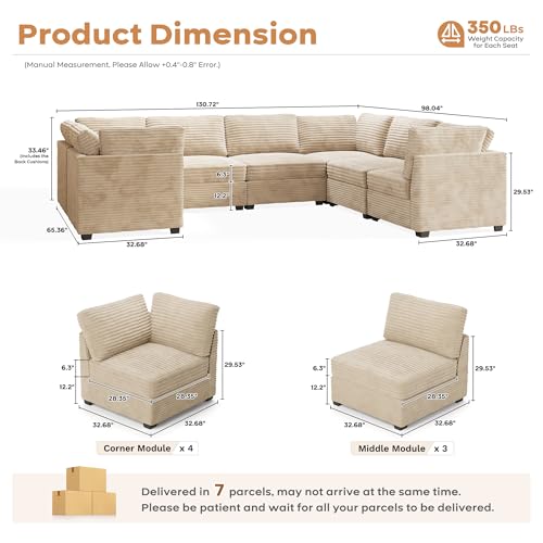 ovios 130.7" Modular Sectional Sofa Couch, U-Shaped Cloud Couches with 2 Ottomans Chaise