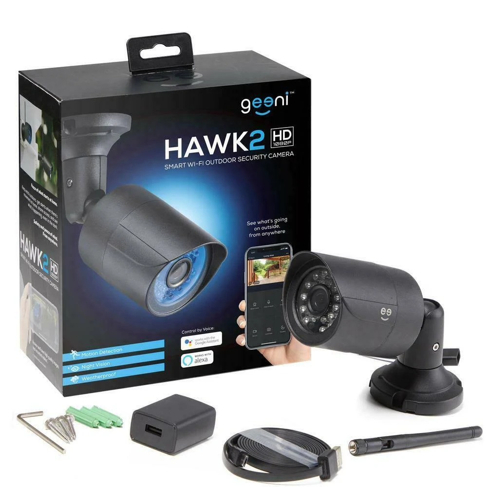 Geeni - Hawk Indoor/Outdoor Wi-Fi Wireless Network Surveillance Camera - Black