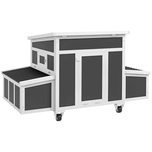 PawHut Wooden Chicken Coop, Chicken Tractor for 6 Chickens, Outdoor Poultry Cage Rabbit Hutch Duck Coop Hen House with Nesting Box, Tray, Windows