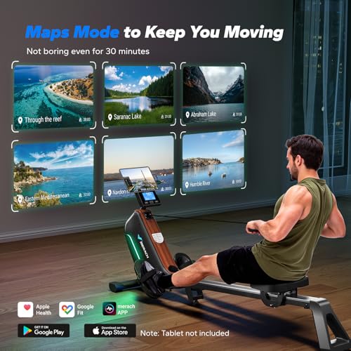 MERACH Rowing Machines for Home, Powerful Electromagnetic Row Machine with 51.2" Extended Rail, 16-Level Handle Resistance Adjustment Rower