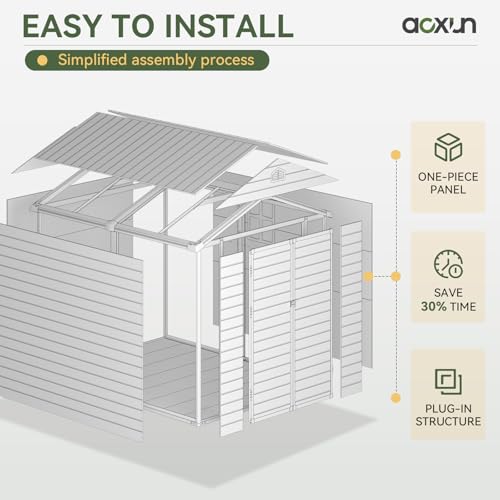Aoxun 6 x 8 FT Outdoor Storage Shed with Window, Resin Shed with Floor & Lockable Doors