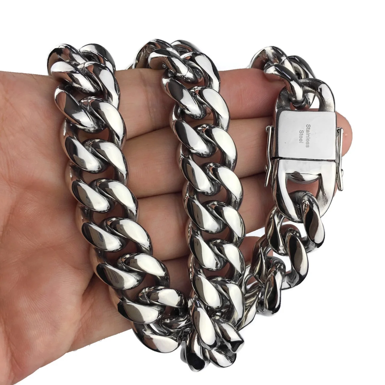 Mens 18MM Miami Cuban Chain Heavy Solid Stainless Steel Silver Hip Hop Necklace 20" inch