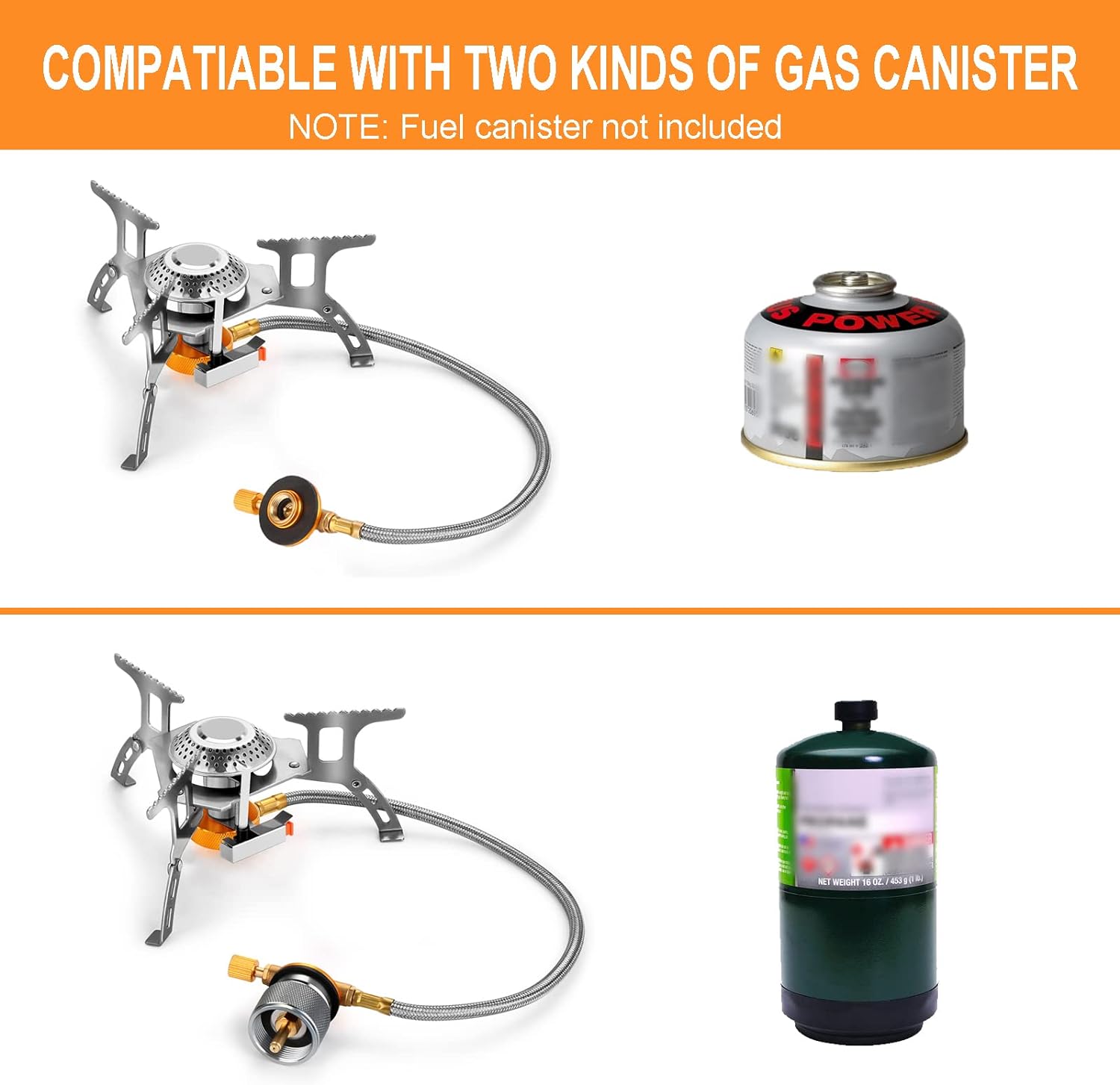 WADEO Camping Gas Stove, 3700W Portable Backpacking Stove with Piezo Ignition, Portable Burner