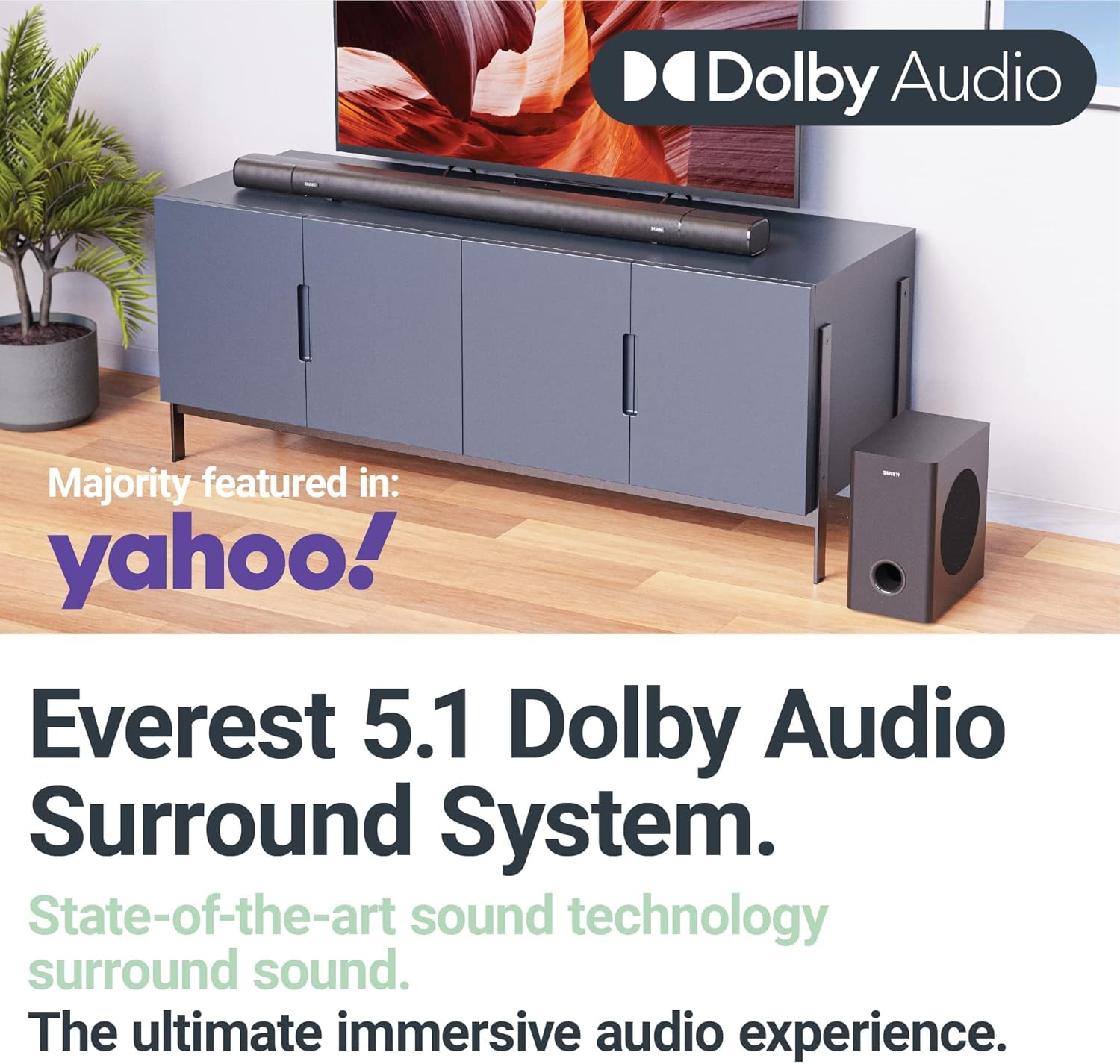 MAJORITY Everest 5.1 Dolby Audio Surround Sound System with Soundbar | 300 WATT with Wireless Subwoofer | Rechargeable Detachable Satellite Speakers