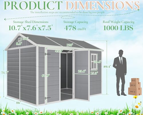 10.5x7.6x7.5 ft Outdoor Resin Storage Shed with Floor, Windows & Air Vents, Large Waterproof Tool Shed for Garden, Backyard, Lawn Equipment & Bikes