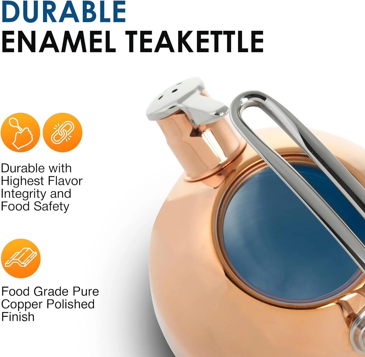 Classic Teakettle, 1.8 QT, Food Grade Pure Copper, 2-Tone Harmonica Whistle, Rapid Boil And Even Heating (Copper)