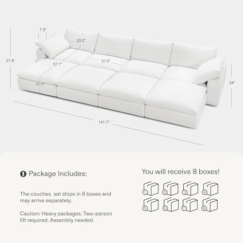 Cloud Couch Oversized Modular Sectional Sofa True Relax Comfy Couches Wide&Deep Seat Sofas for Living Room Metal Frame Furniture Sets
