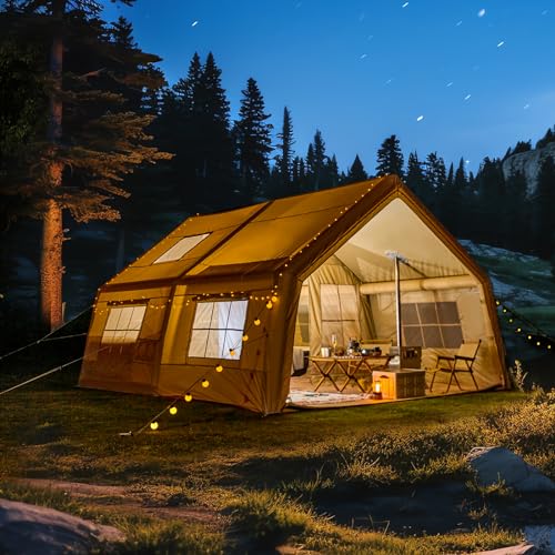 YOLENY Inflatable Tents for Camping, 4/6/8/10/12 Person Tent with TPU Skylight, Mesh Windows, Stove Jack & Pump, Easy Setup 4 Season Glamping Tent