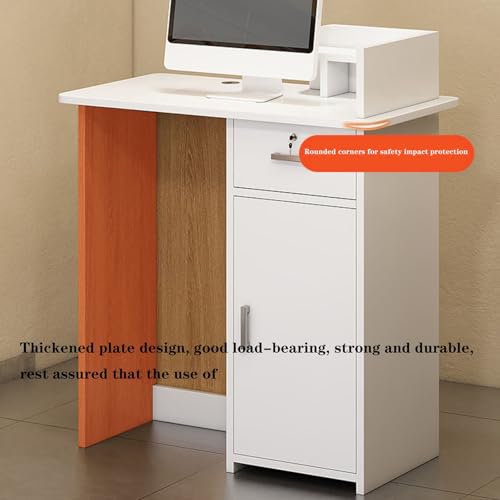 Reception Desk, Front Desk Reception Counter with Led Lights and Lockable Drawer, L-shap Checkout Counter, Portable Podium Stand, for Office