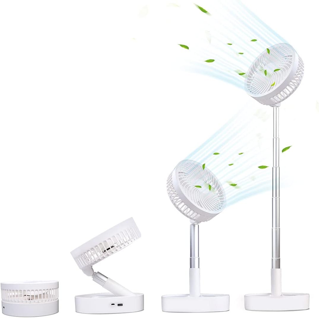 8.7 inch Battery Operated Standing Fan, Primevolve Rechargeable Portable USB Fan with Adjustable Height for Camping Tent Travel White