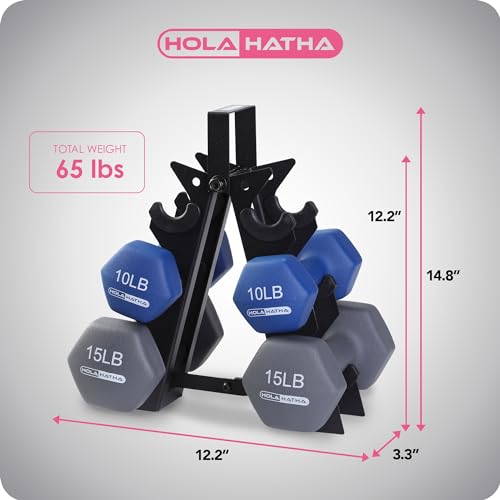 HolaHatha Neoprene Dumbbell Free Hand Weight Set with Rack, Ideal for Home Exercises to Gain Tone and Definition