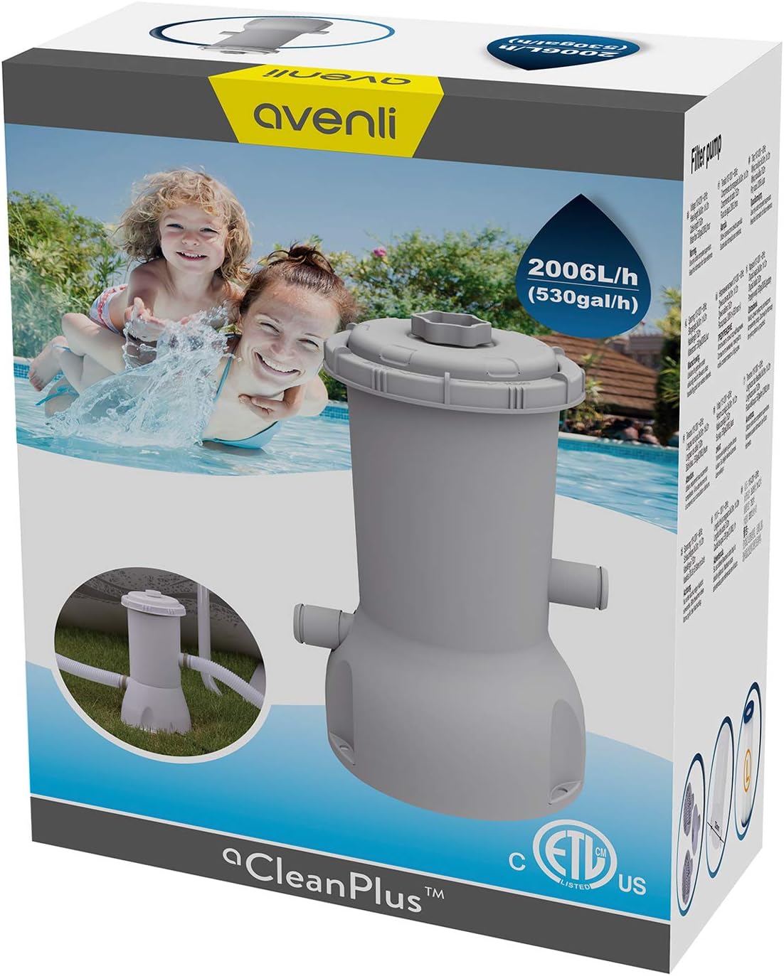 JLeisure Avenli Clean Plus 800 GPH GFCI Above Ground Swimming Pool Filter Cartridge Pump with 32 mm Hoses for Pools Up to 18 Feet Pack of 2