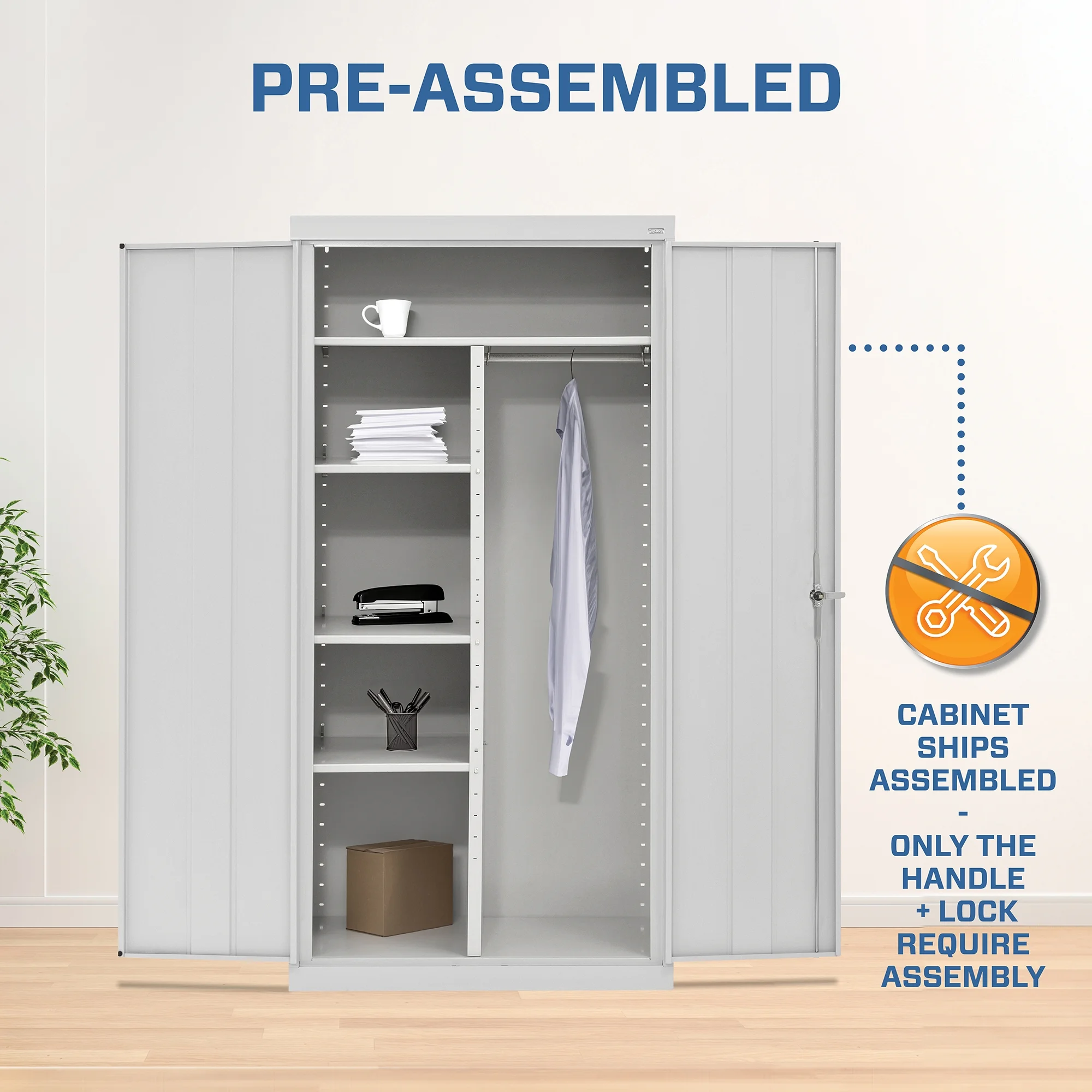 Classic Series 36"W x 72"H x 18"D Combination Storage Cabinet with Adjustable Shelves, Dove Grey - Curated Treasures Market