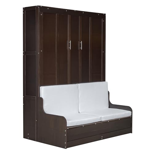Ball & Cast Murphy Bed Wall Bed Queen Size with Cushion,Sofa Platform Bedfram Chest can be Folded,Wood Folding Hideaway w/Slat Support